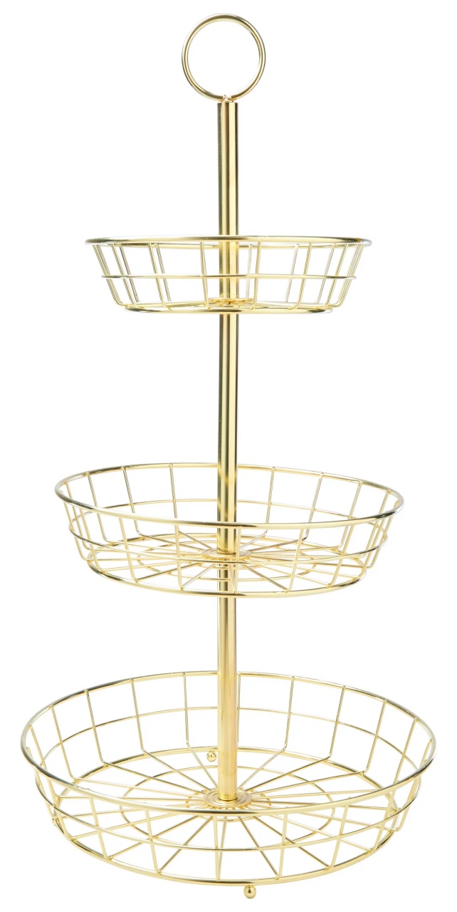 Bol mare pentru fructe, auriu, 3 etaje, diametru aprox. 33cm