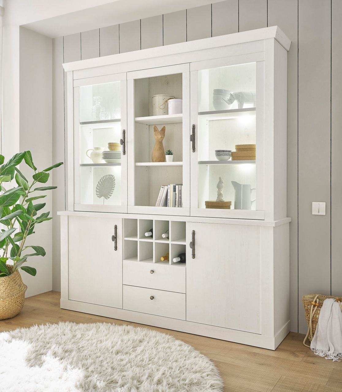 Bufet Ravena, Alb, manere metalice, inaltime 207 cm