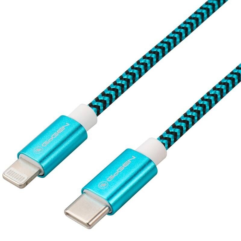 Cablu de incarcare si transfer de date GoGEN USB-C / Lightning, 1 metru, impletitura textila, albastru