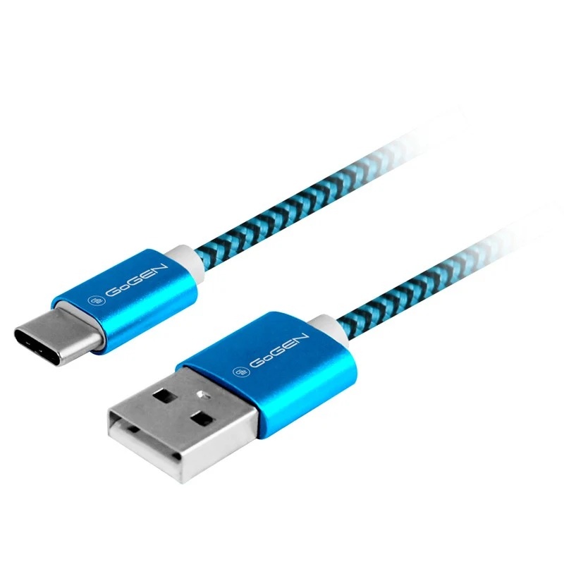 Cablu de incarcare si transfer de date GoGEN USB / USB-C, 1 m, impletitura textila, incarcare rapida, albastru