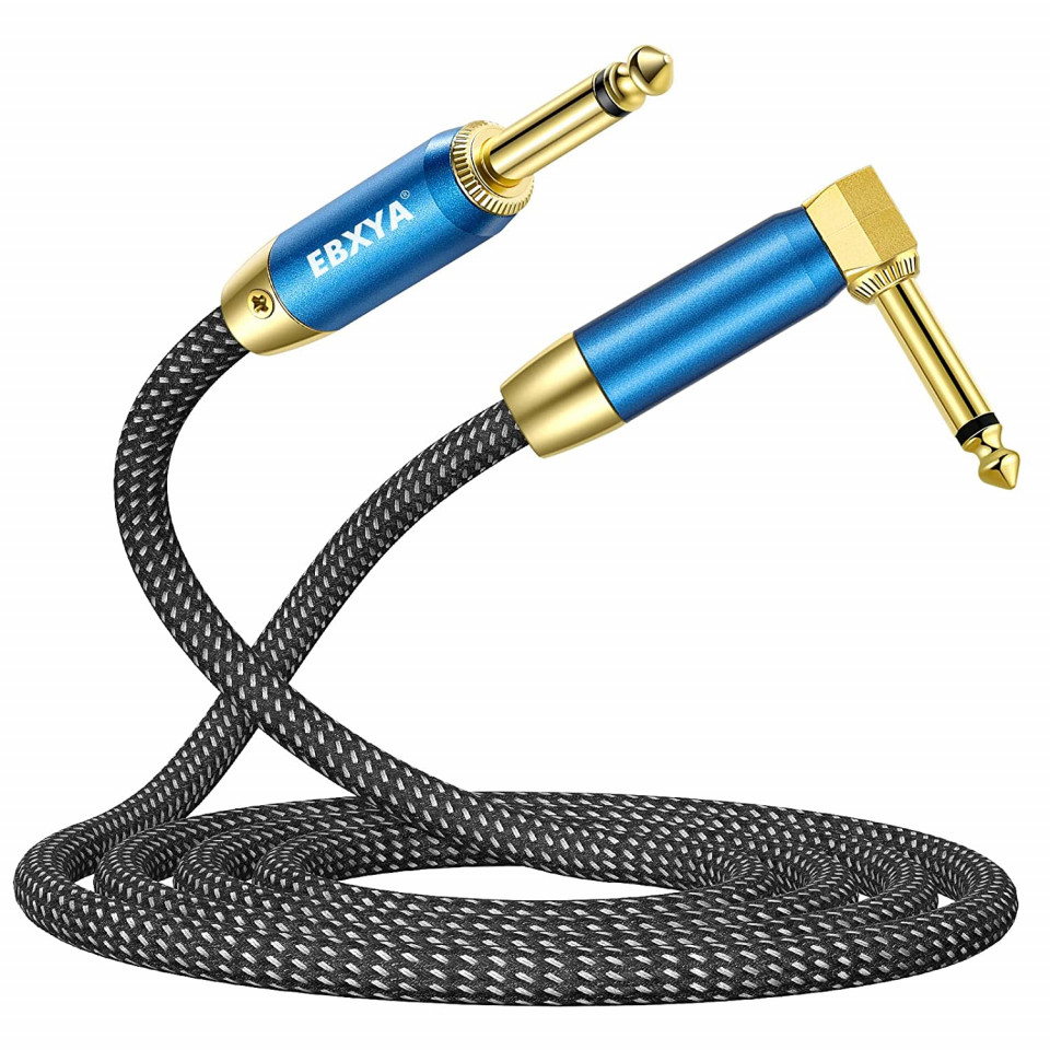 Cablu pentru chitara electrica 6,35 mm EBXYA, nailon/metal, gri/albastru/auriu, 3 m 635