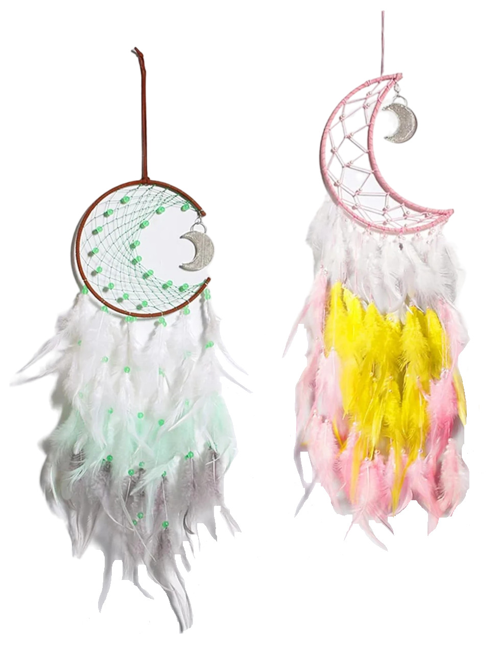 Captator de vise Nice Dream, margele/pene, multicolor, 55 cm, 2 piese
