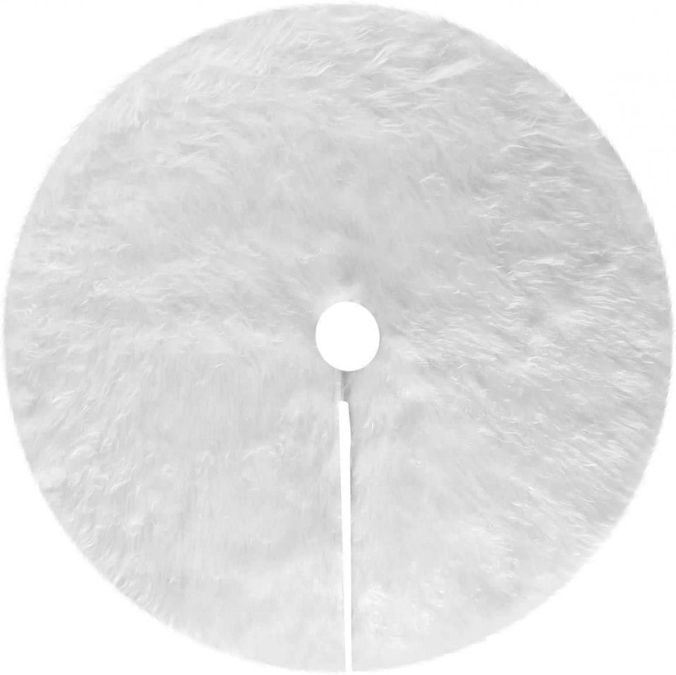 Covor pentru bradul de Craciun JLD, blana ecologica, alb, 78 cm
