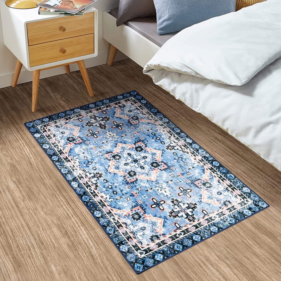 Covoras Carvapet, microfibra, albastru/roz, 61 x 91 cm