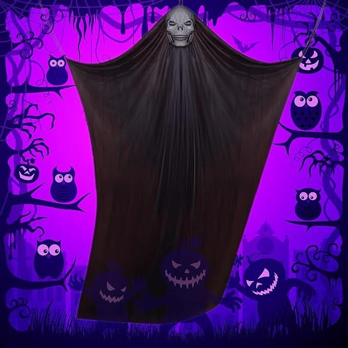 Decoratiune fantoma de Halloween, plastic/stofa, negru, 3,8 x 2 m