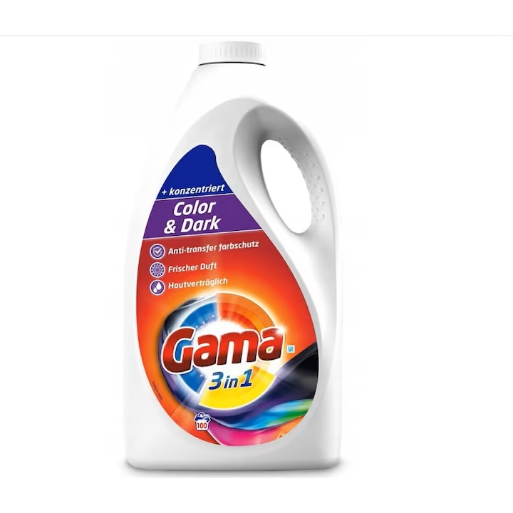 Detergent de rufe lichid Gama, Colors & Dark, concentrat, 3in1, 5 l, 100 spalari, Resigilat, Grad A