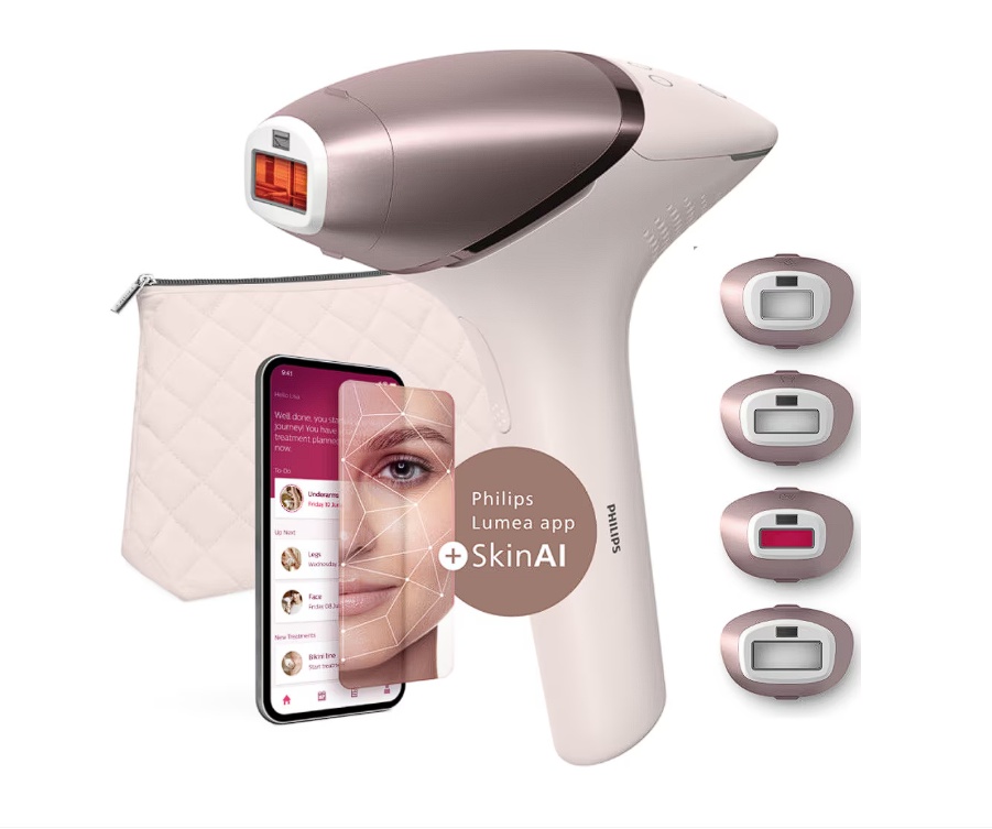 Epilator IPL Philips Lumea Seria 9900 BRI977/00, Senzor Smartskin, tehnologie SenseIQ, conectare la aplicatie cu functii Skin AI, utilizare cu sau