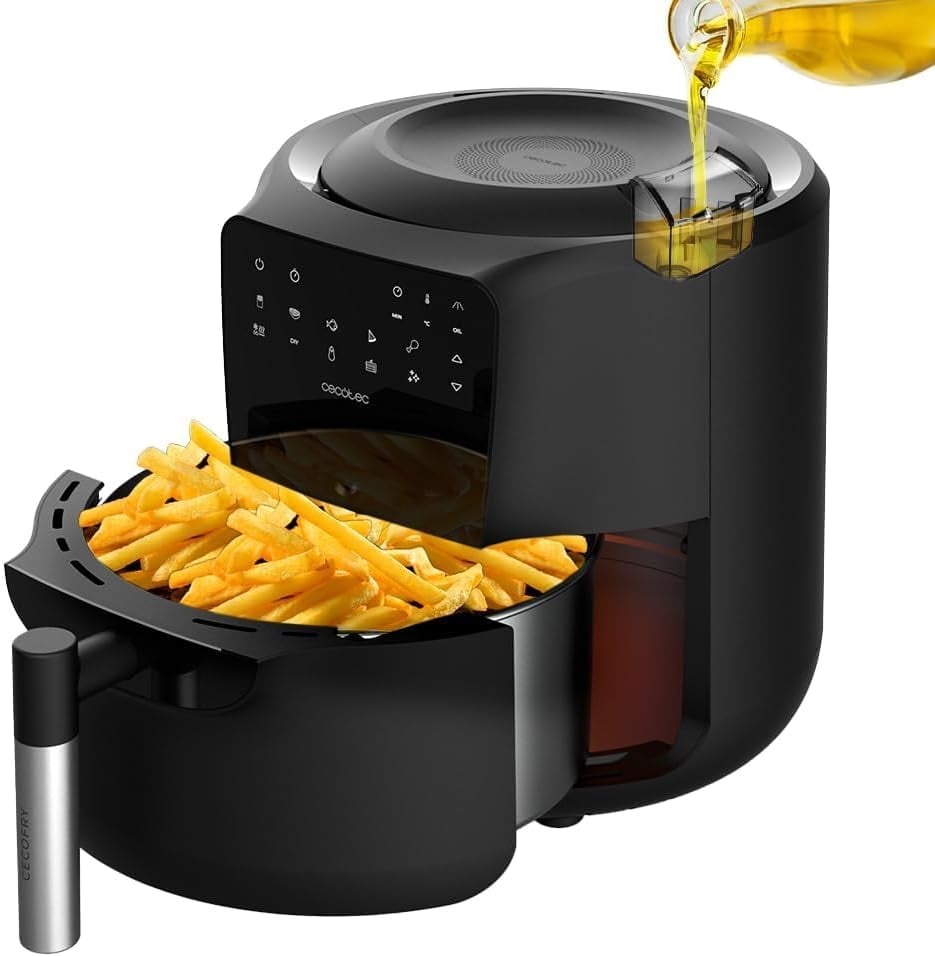 Friteuza cu aer cald, fara ulei Cecotec Cecofry Rain, Pulverizator, 1550W, 5.5L, Control tactil, 8 Programe, Pulverizare automata si manuala cu 7