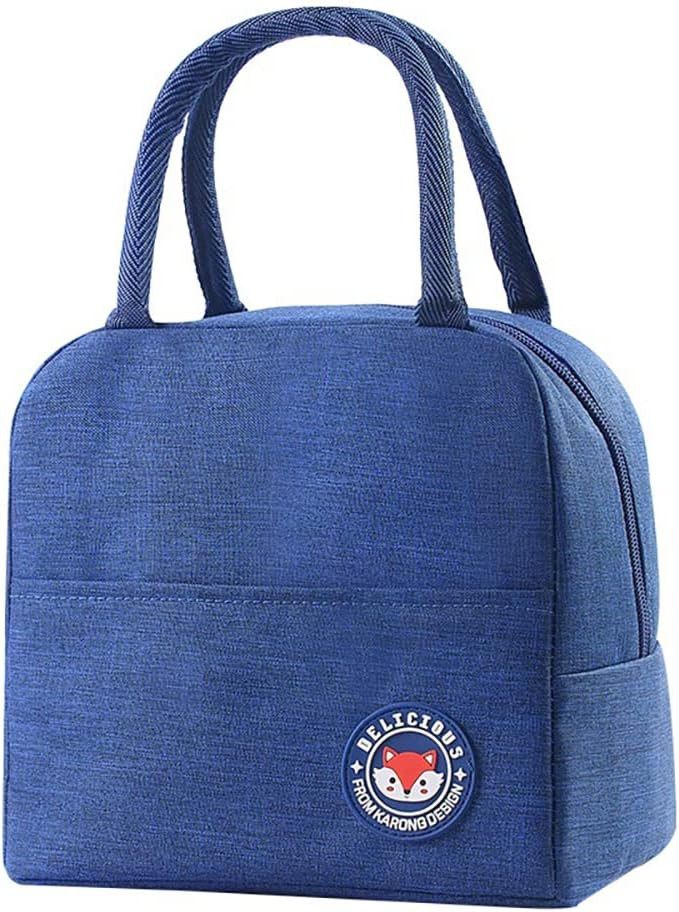 Geanta pentru pranz Aiweomi, textil/folie aluminiu, albastru, 23 × 15 × 21 cm