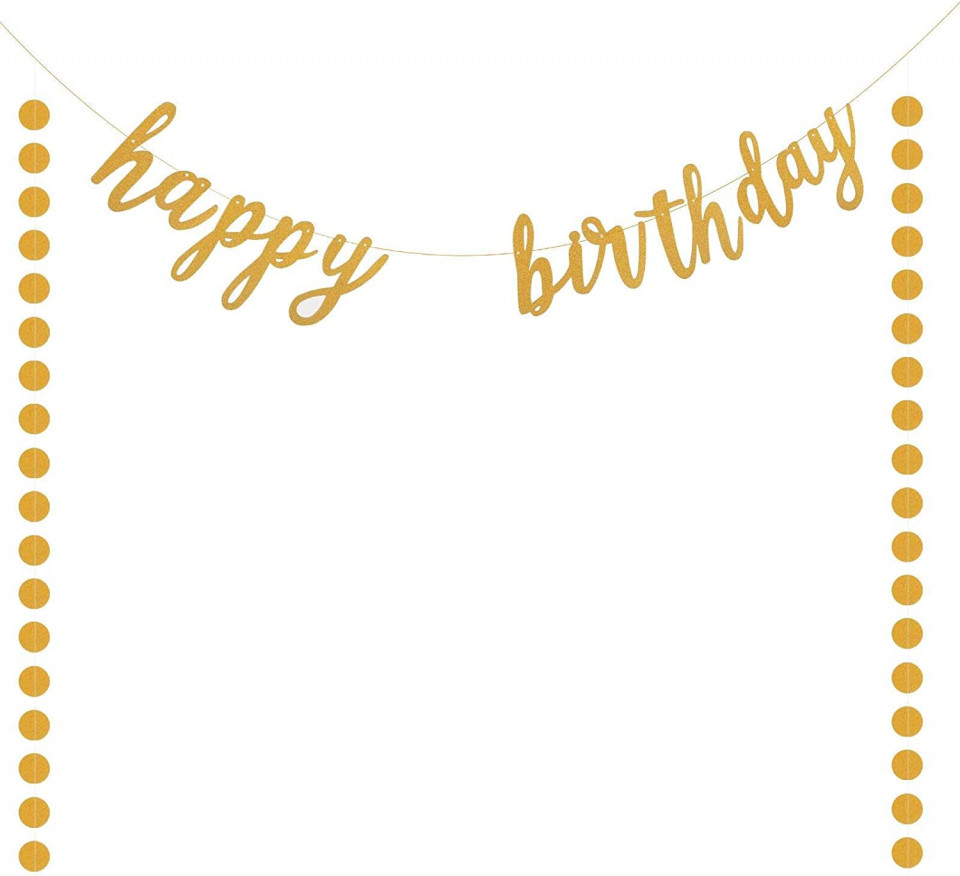 Ghirlanda aniversara „Happy Birthday” LANMOK , hartie, auriu, 250 x 13 cm