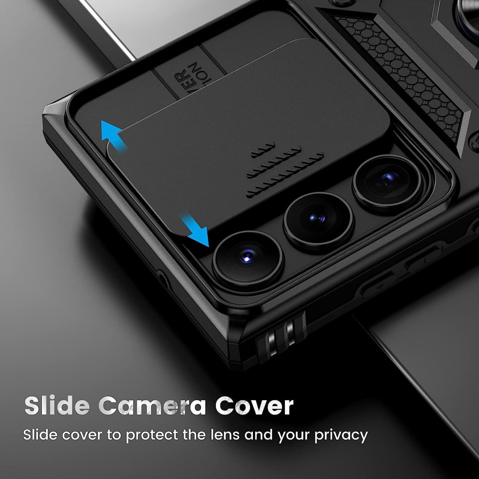 Poze Husa de protectie cu inel compatibil cu Samsung Galaxy S23 ULTRA HWeggo, policarbonat/poliuretan, negru 6,8 inchi
