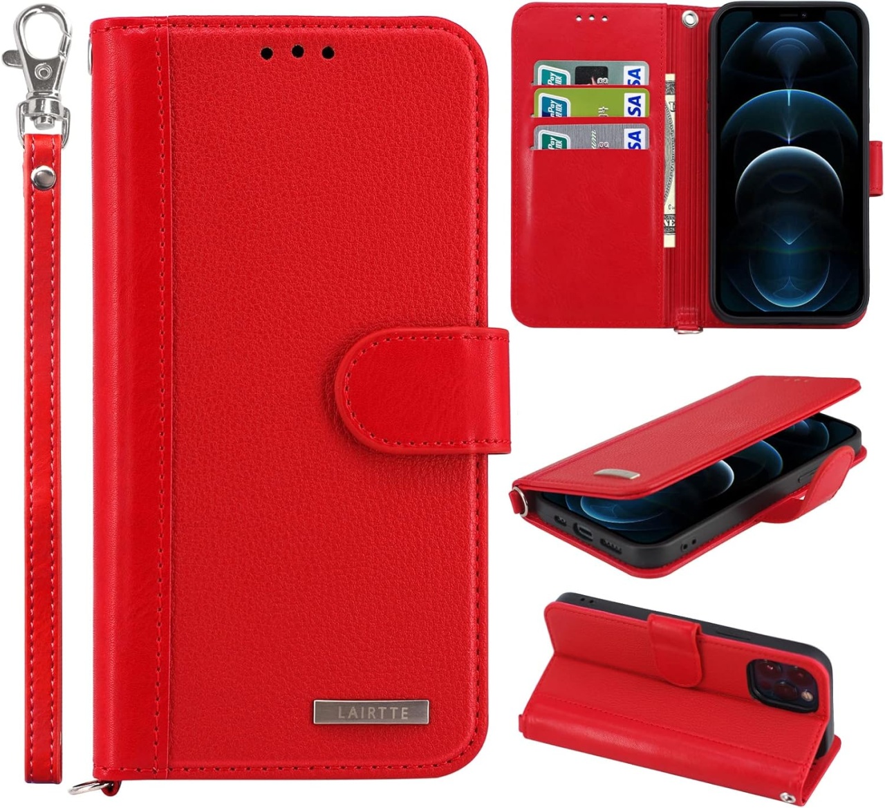 Husa de protectie flip pentru Wiko T10 5G Lairtte, piele PU/TPU, rosu, 6,5 inchi