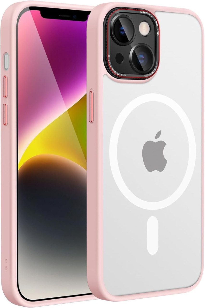 Husa de protectie pentru iPhone 14 HuwaiH, PC/silicon, roz deschis/gri, 6,1 inchi