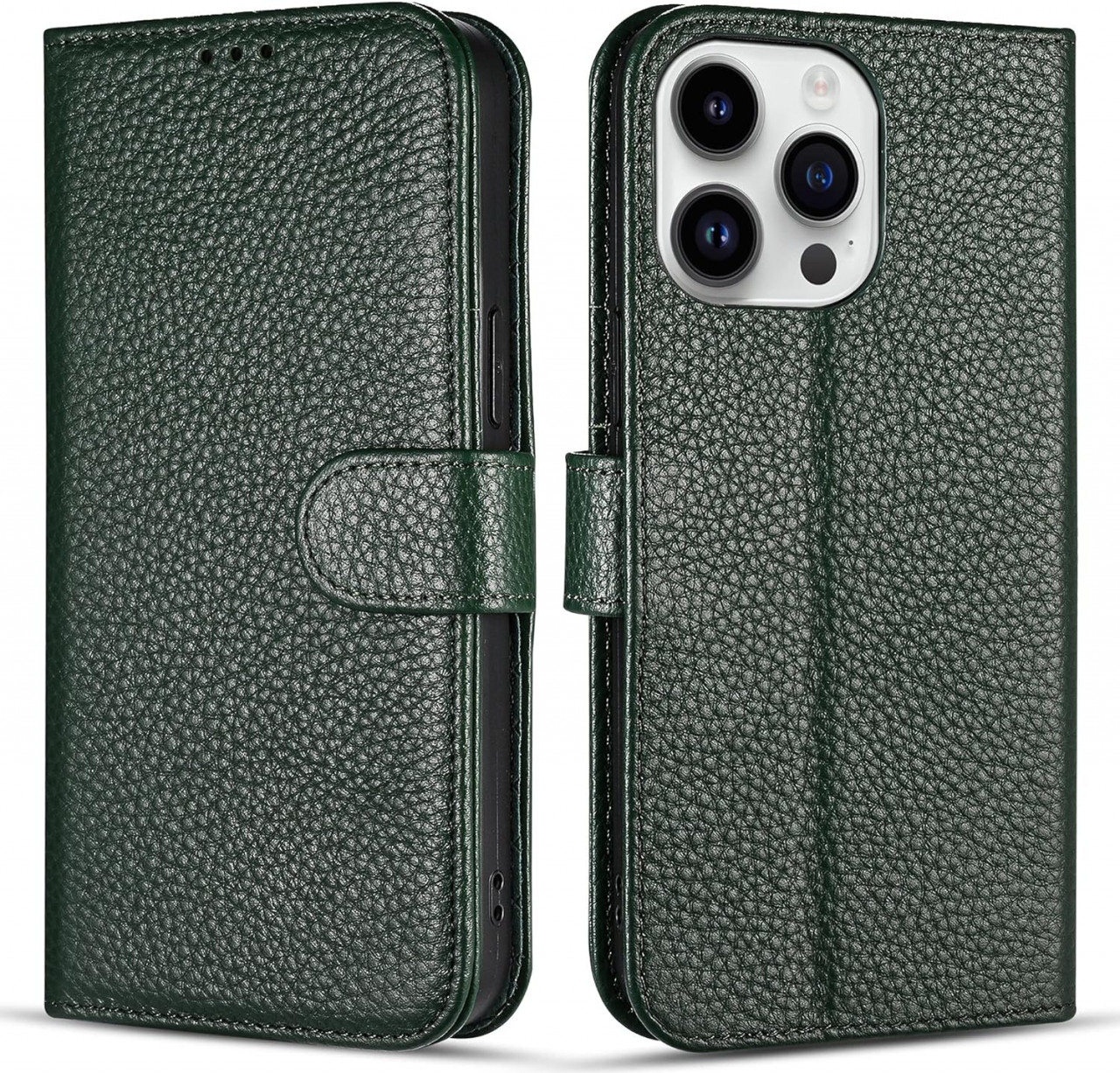 Husa de protectie pentru iPhone 14 Pro Case Collection UK, piele PU, verde, 6,1 inchi