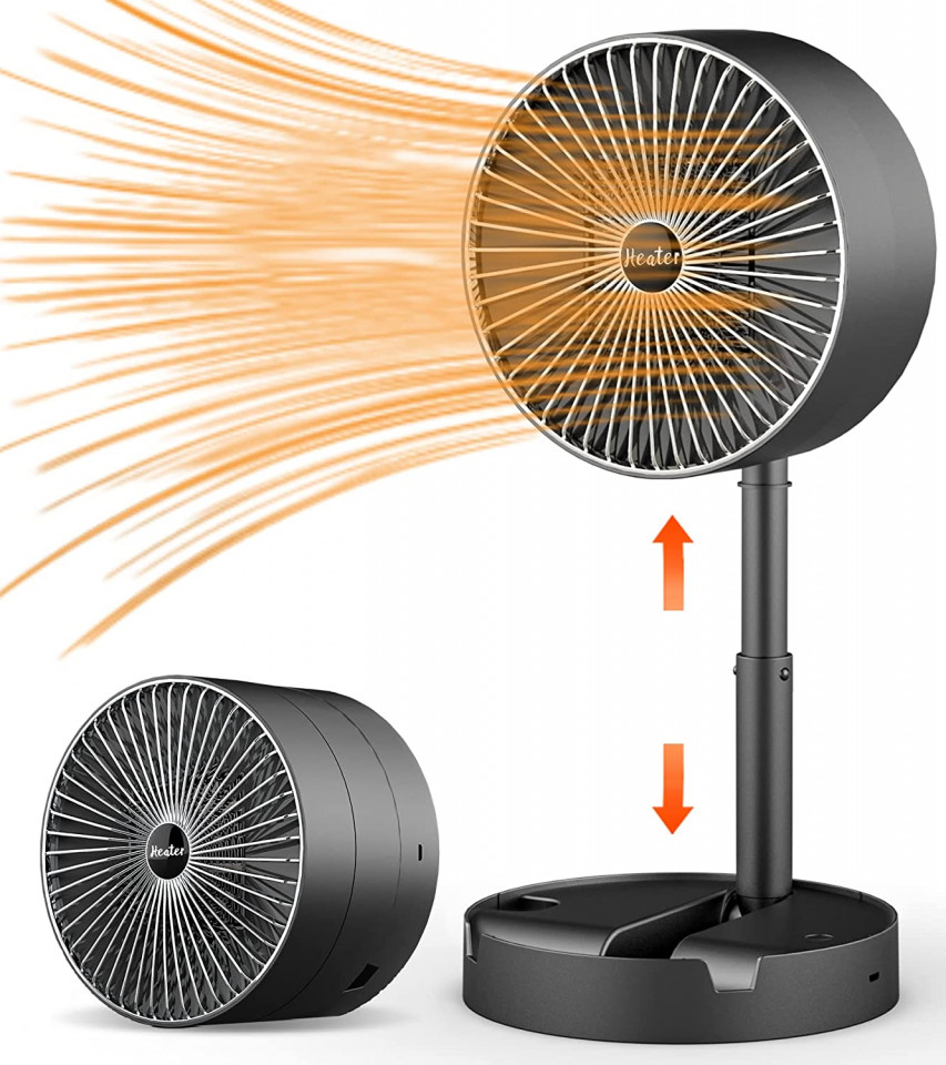 Incalzitor cu ventilator Kouric, metal/plastic, negru, 16 x 30/36 cm, 600W 30/36