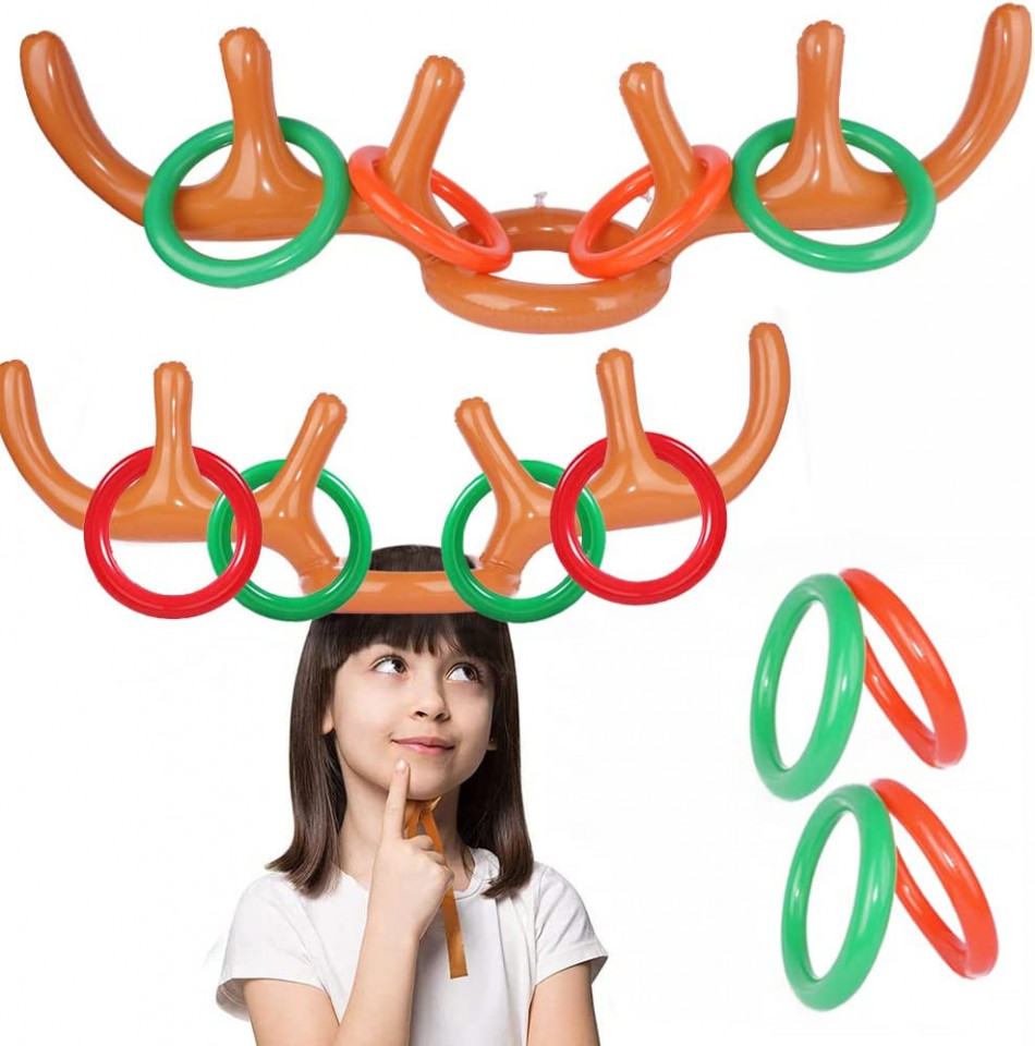 Joc de aruncare cu inele gonflabile pentru copii Tenwo, PVC, maro/rosu/verde, 5 piese