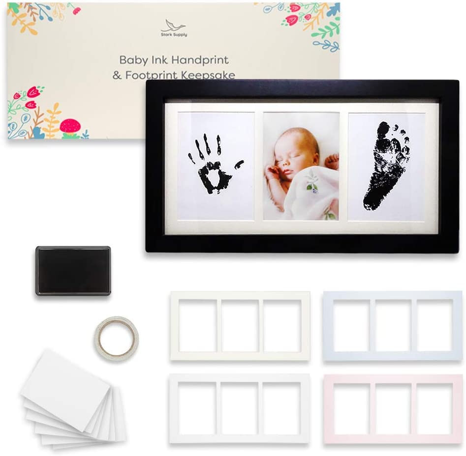 Kit de amprenta cu rama foto pentru bebelusi Supply Store, negru, lemn, 32, 8 x 17, 8 cm
