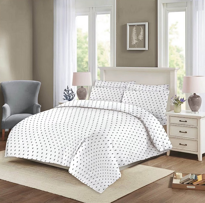 Lenjerie de pat Kring, 2 persoane, 100% bumbac, 132 TC, imprimeu geometric, cearsaf pat 200 x 220 cm, cearsaf pilota 180 x 200 cm, 2 fete de perna 50