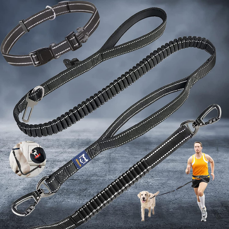 Lesa dubla pentru animale Miscis, nailon, negru, 60-130 cm