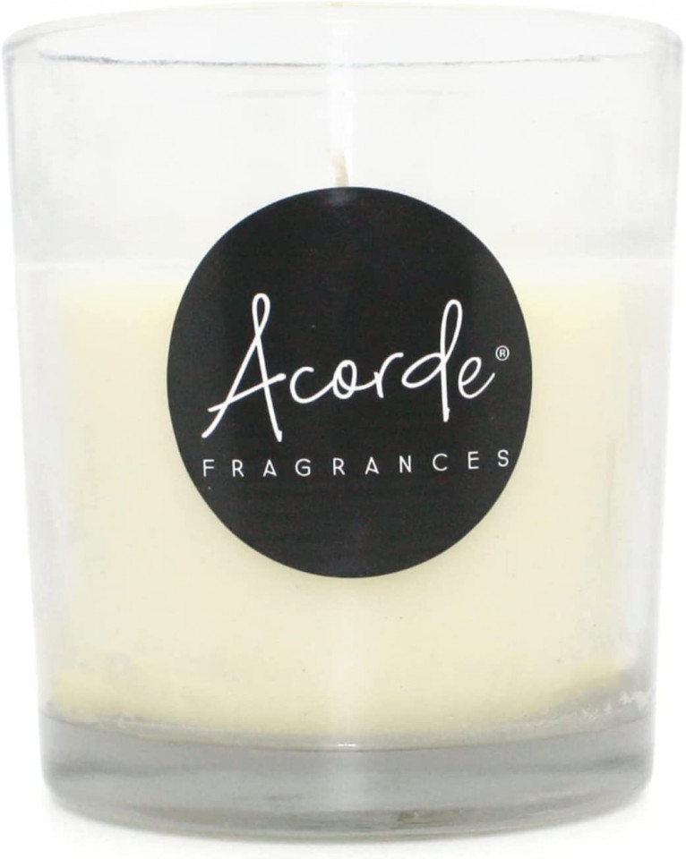 Lumanare parfumata UVTQSSP, ceara de soia, transparent/alb, aroma de vanilie aroma