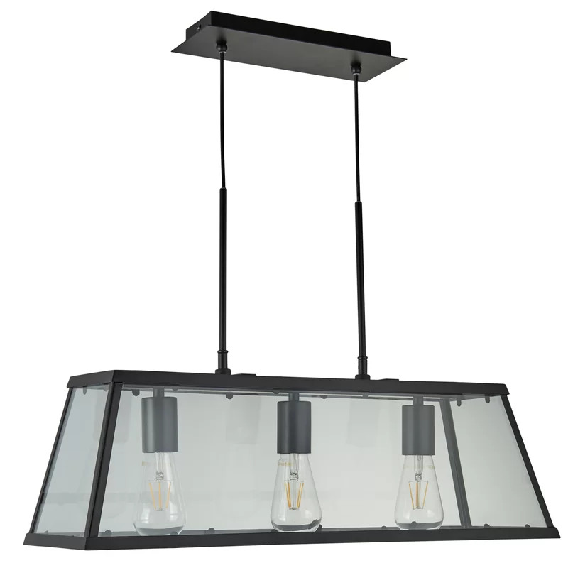 Lustra tip pendul Villeroux, 3 lumini, metal/sticla, transparent/negru, 43 x 65 x 100 cm