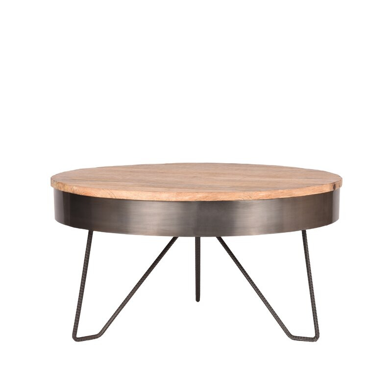 Masa de cafea Morrison, lemn masiv/metal, maro/negru, 43 x 80 x 80 cm