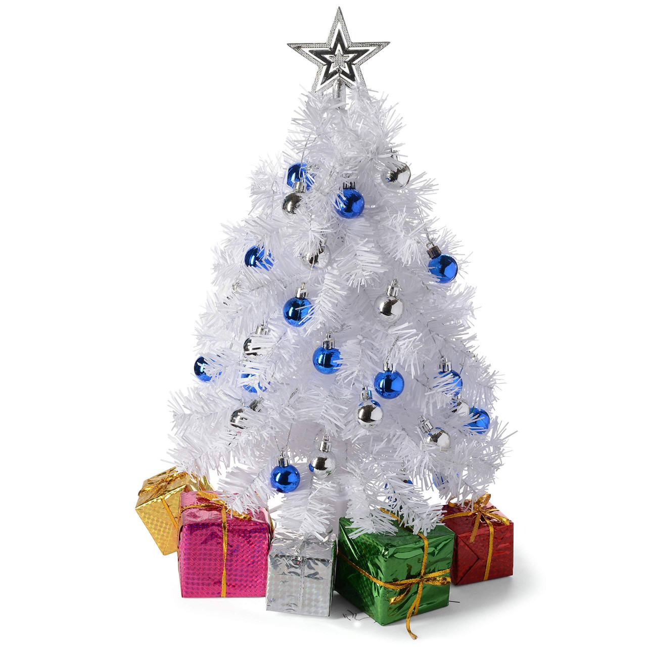 Mini brad de Craciun cu decoratiuni Prextex, LED, plastic, multicolor, 58 cm