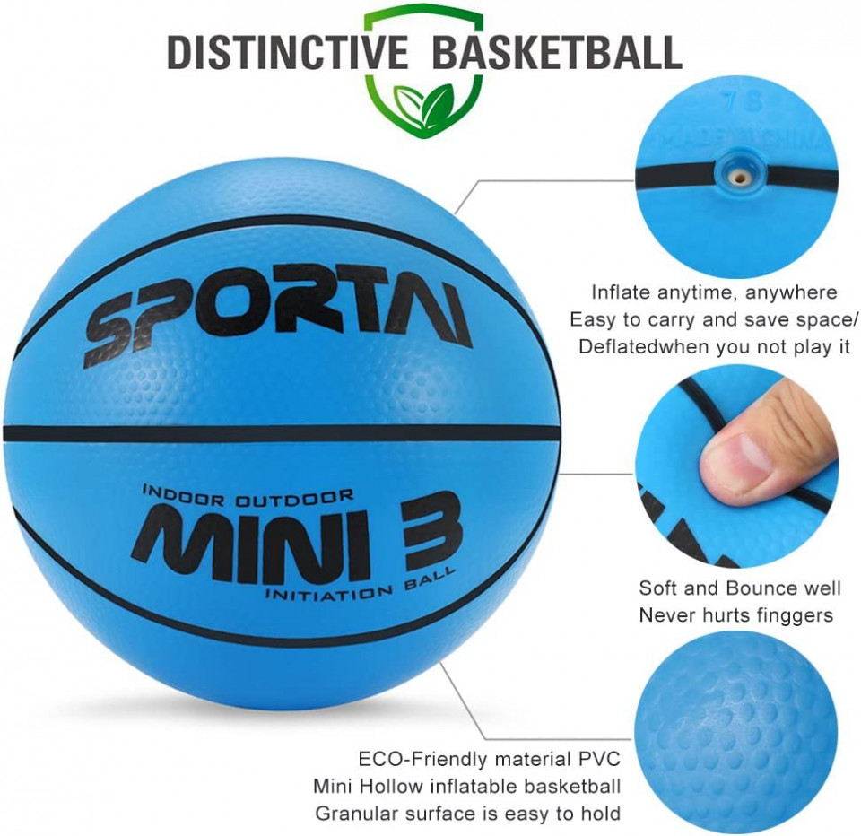 Poze Mini minge de baschet Baby-go, PVC, albastru/negru, 12,7 cm