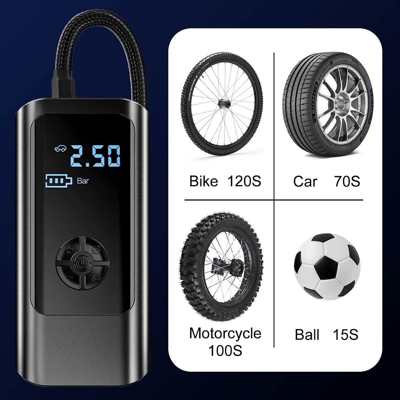Poze Mini pompa electrica cu afisaj digital HENSHOW, reincarcabila, LED, negru