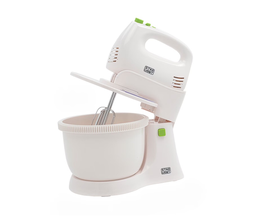 Mixer cu bol Star-Light SM-G300, 300 W, Bol 2.5 l, 5 Viteze + Turbo, Alb/Verde, Resigilat, Grad B