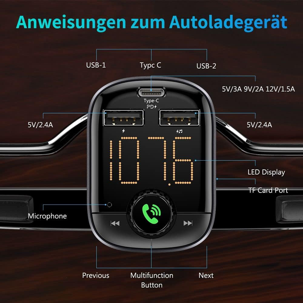 Poze Modulator FM RAXFLY, Bluetooth 5.0, 2 porturi USB si un port Tipe C, negru