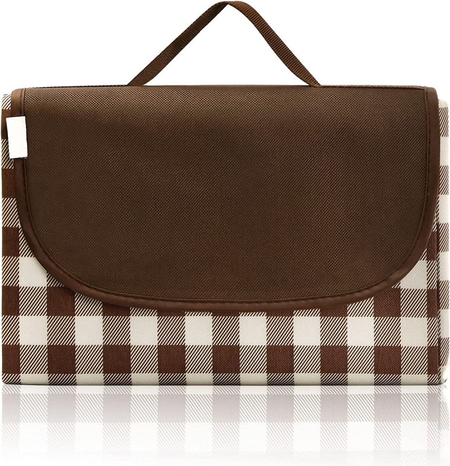 Patura de picnic Naapesi, tesatura oxford/PVC, maro/alb, 200 x 145 cm