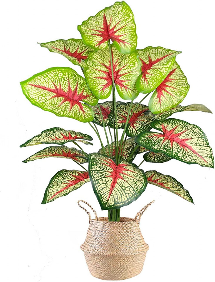 Planta artificiala in ghiveci AIVORIUY, metal/plastic, verde/rosu/natur, 75 cm