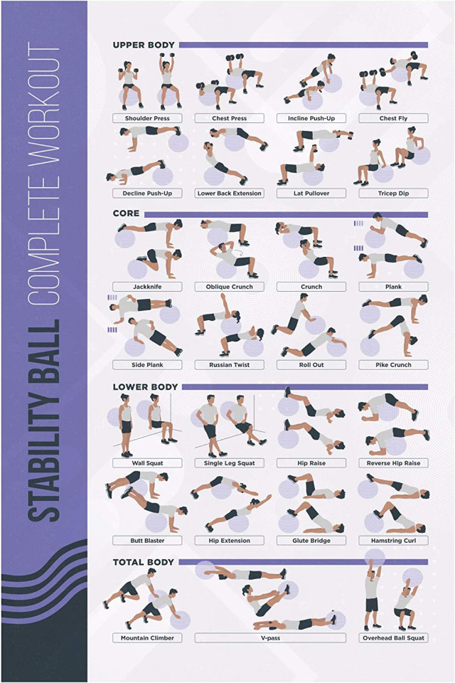 Poster cu exercintii de antrenament cu mingea PosterMate, hartie, violet/alb/negru, 41,5 x 63,5 cm 415 pret redus