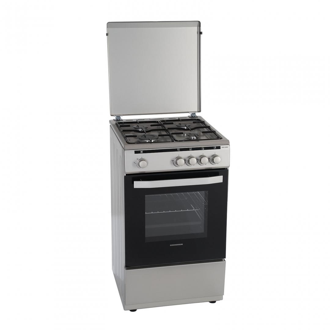 RESIGILAT – ARAGAZ GAZ HEINNER HFSC-V50SL, 4 arzatoare, Gaz, Latime 50cm, Dispozitiv de siguranta plita/cuptor, Silver