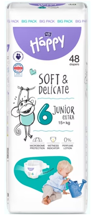Scutece Happy Soft&Delicate Junior extra, Marimea 6, 48 buc, Resigilat, Grad A
