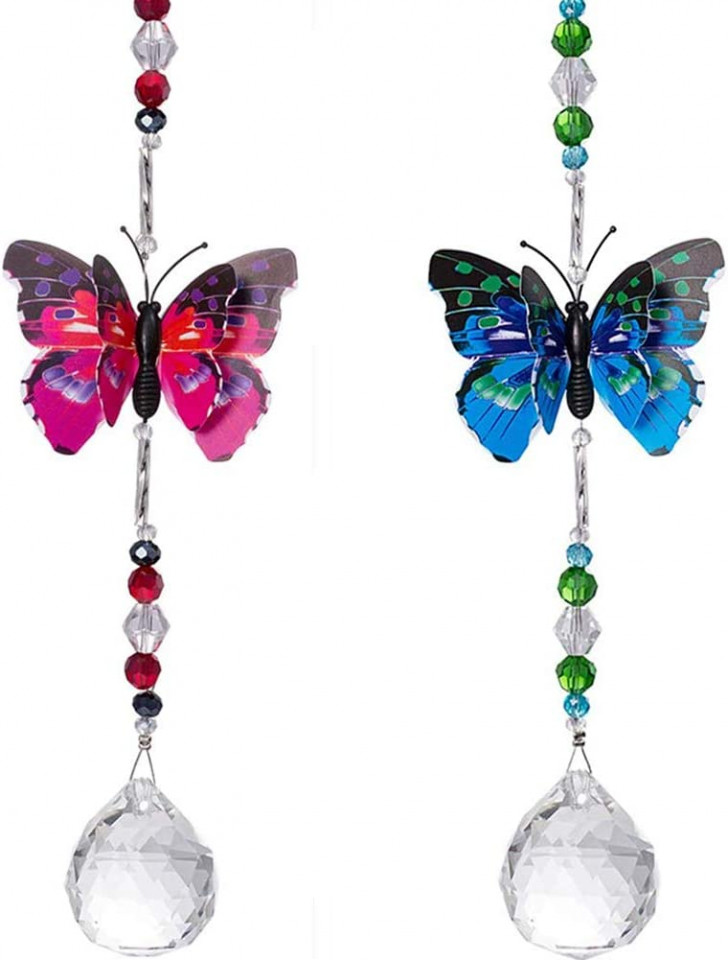 Set 2 decoratiuni suspendate BESTZY, fluture, cristal, multicolor, 32 x 6 cm Bestzy imagine noua