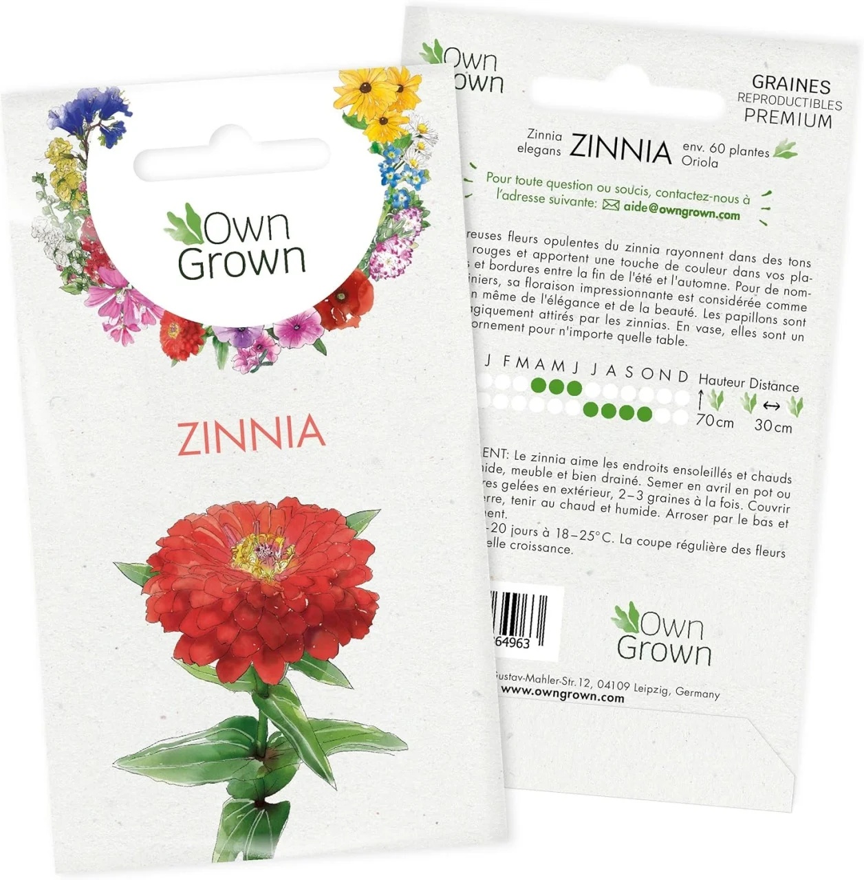 Set 2 plicuri cu seminte de Zinnia-Carciumarese OwnGrown, rosu/portocaliu, 120 bucati