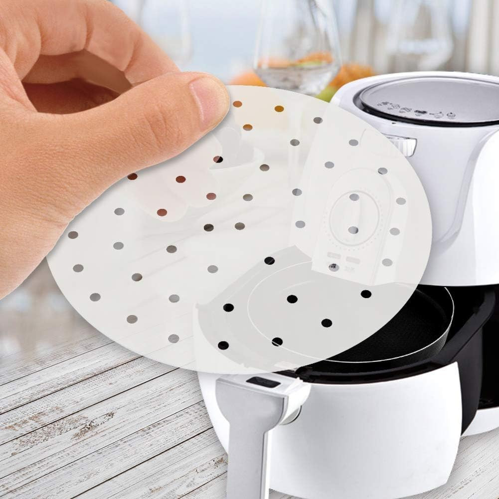 Set 200 hartii de copt pentru friteuza cu aer Soongo, alb, 22,9 cm