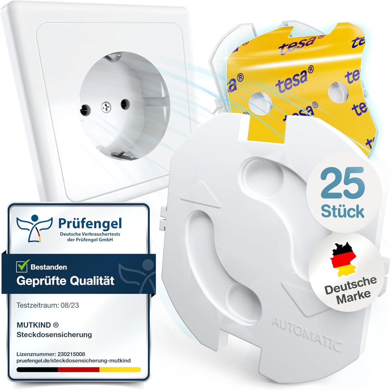 Set 25 protectii pentru priza cu adeziv Mutkind, cu mecanism de rasucire, plastic, alb