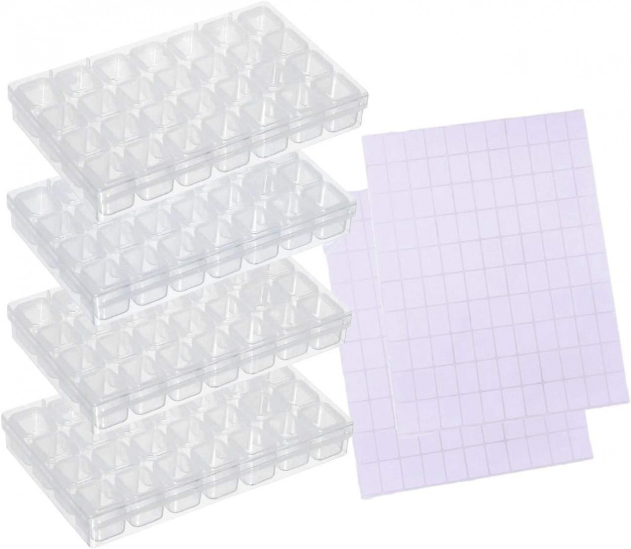 Set 4 cutii de depozitare cu 220 etichete JZK, plastic, transparent, 17,5 x 10,5 x 2,5 cm