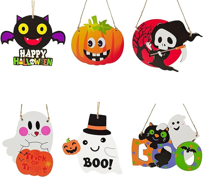 Set 6 decoratiuni Halloween Lumstar, lemn, multicolor