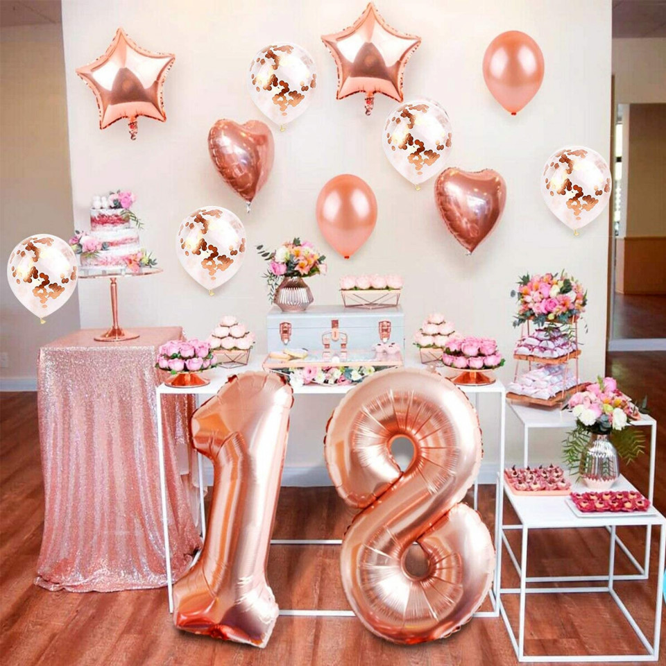 Poze Set aniversar NOCHME, cifra 18, latex/folie, rose, 41 piese
