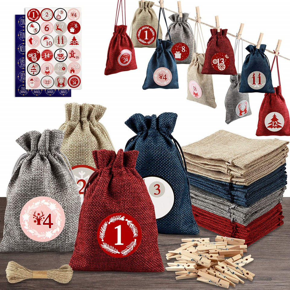 Set calendar de advent YIRSUR, textil/lemn, 24 saculeti, multicolor, 10 x 14 cm Pret Redus chilipirul-zilei pret redus imagine 2022