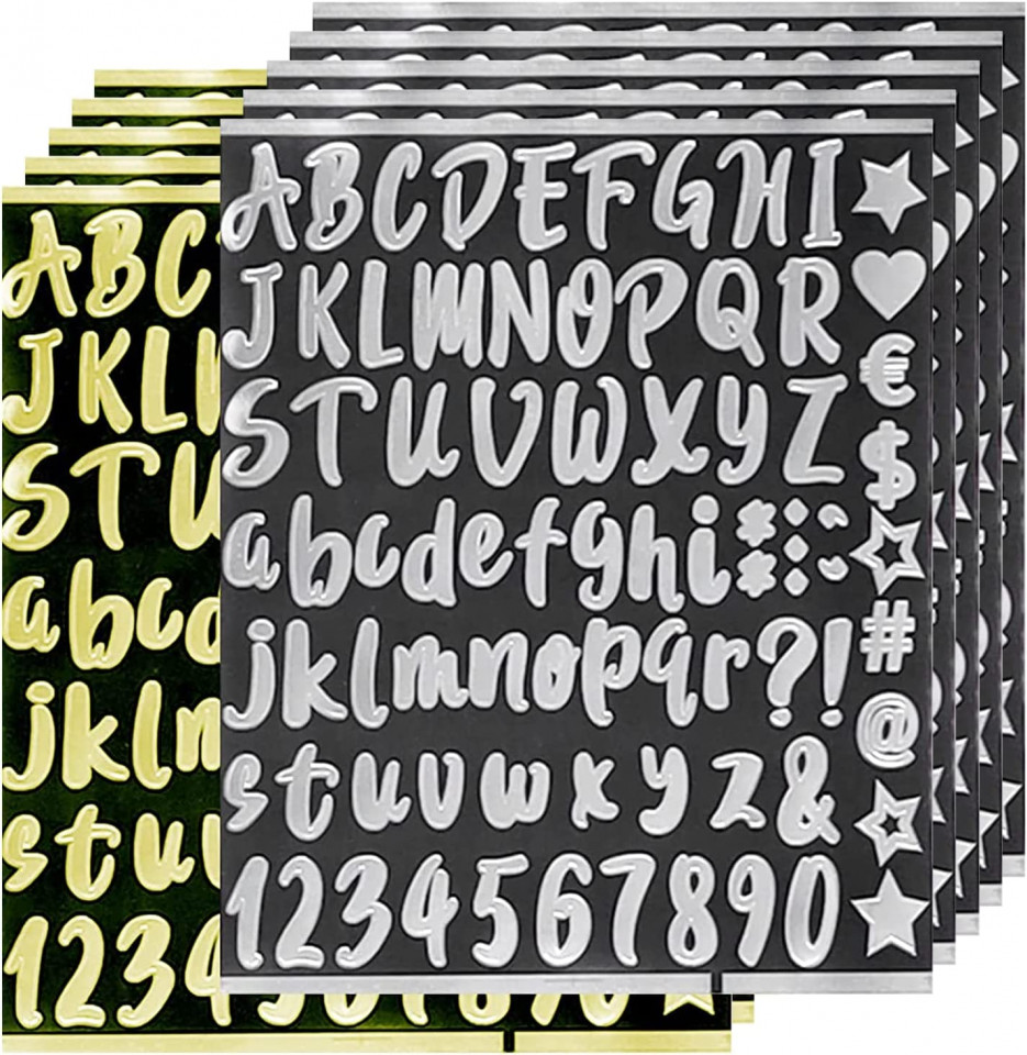 Set de 10 coli cu 810 autocolante alfabet Taekooki, hartie/vinil, multicolor, 24,5 x 18,5 cm 185