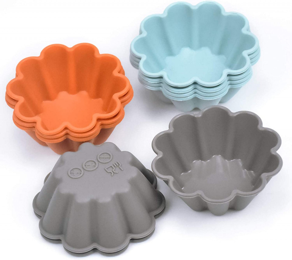 Poze Set de 10 forme pentru briose Wangjiangda, silicon, albastru/portocaliu/gri, 7,7 cm