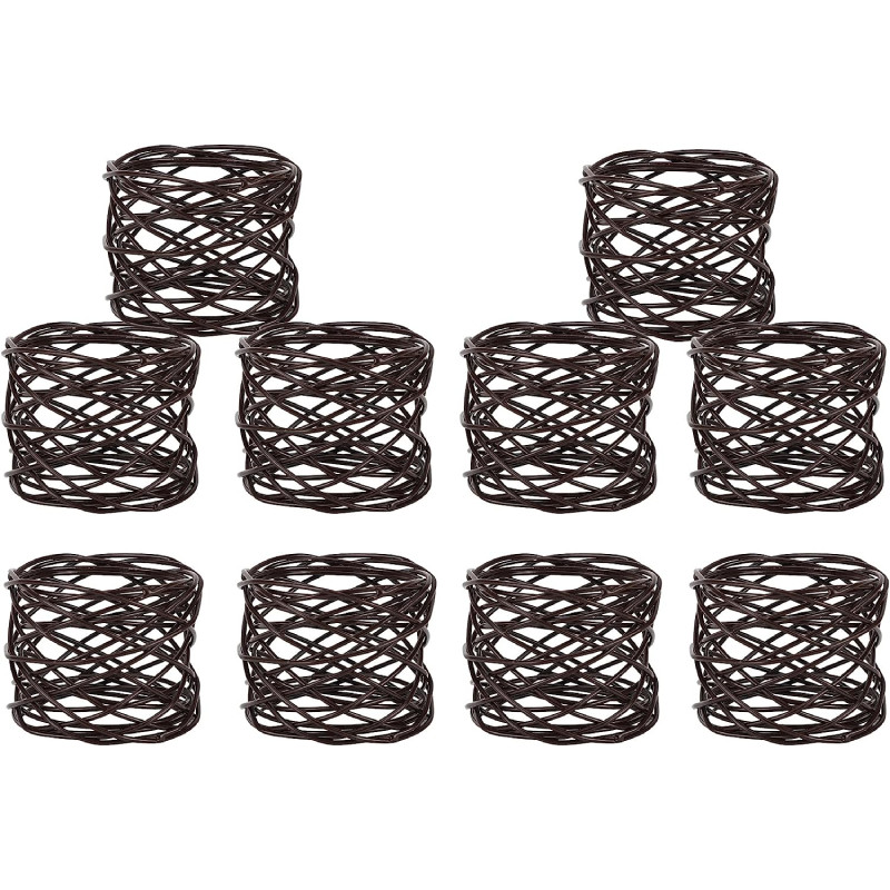 Set de 10 inele pentru servetele India, metal, maro inchis, 2,5 x 6,3 cm