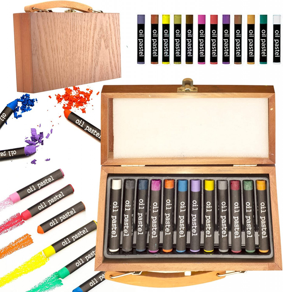 Set de 12 culori in cutie de lemn pentru copii Kinspory, multicolor, lemn, 10 x 18 x 3 cm chilipirul-zilei.ro/