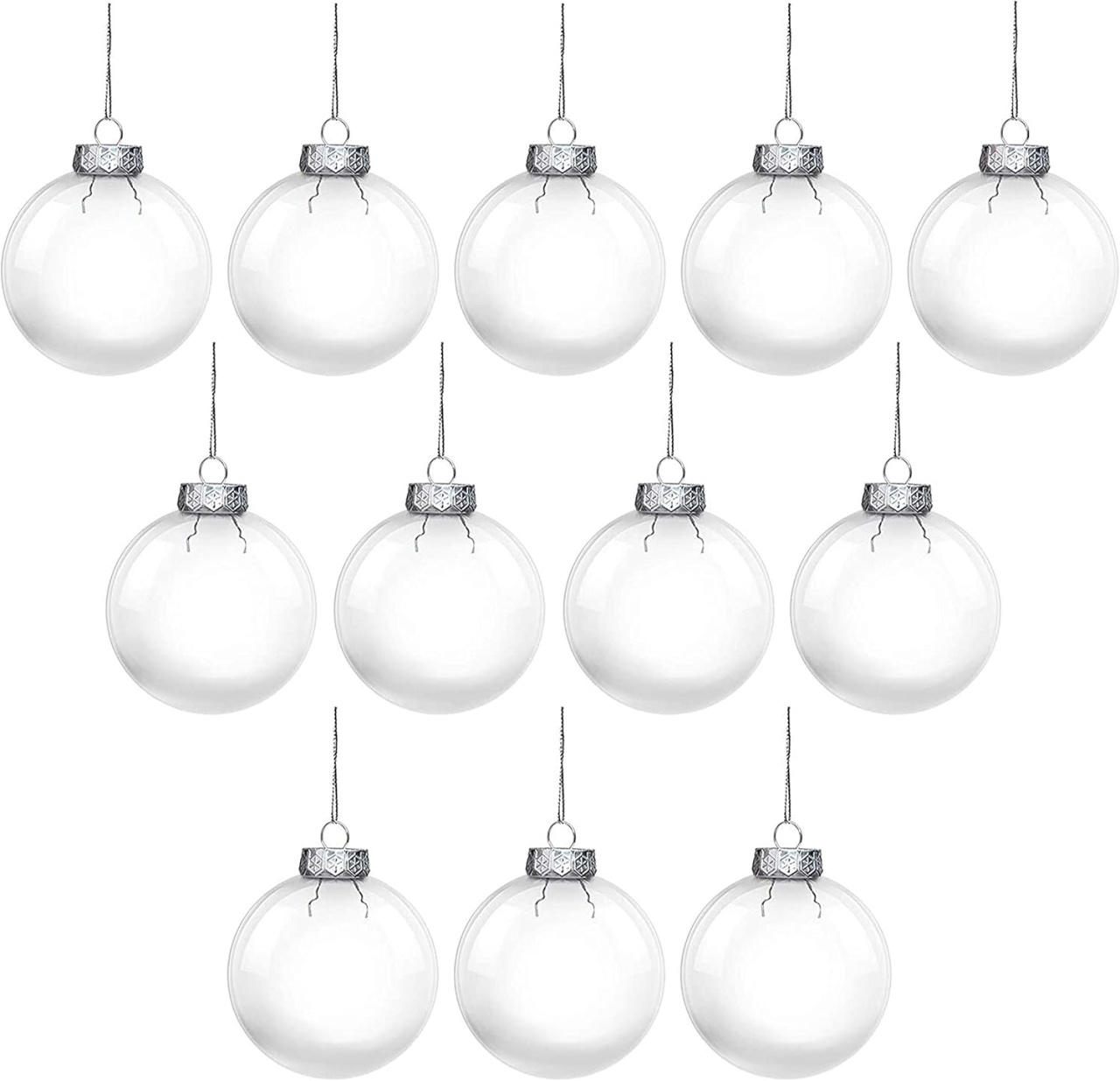 Set de 12 globuri pentru brad Belle Vous, plastic/metal, transparent/argintiu, 7,2 x 4 cm