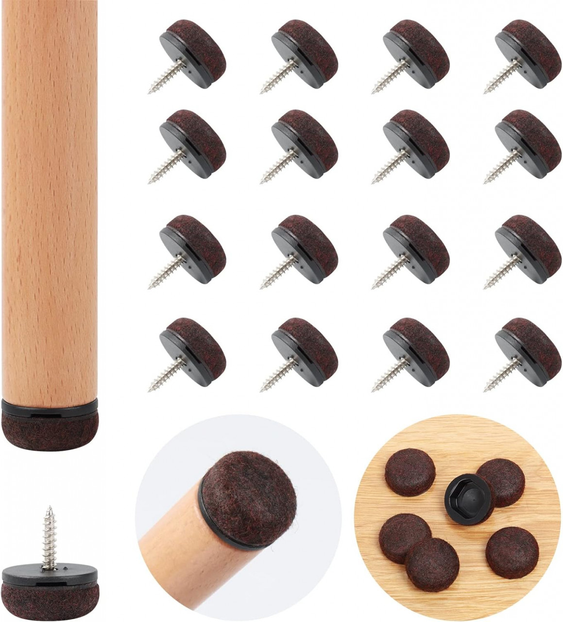 Set de 16 protectii pentru picioare mobilier Ezprotekt, pasla/plastic, maro, 25 mm